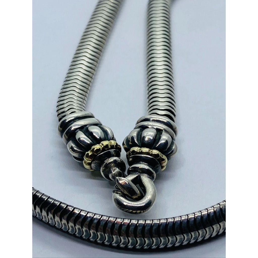 Lagos Caviar Silver 18K Gold Bead Link Necklace Pendant Snake Hook Chain 16.5"