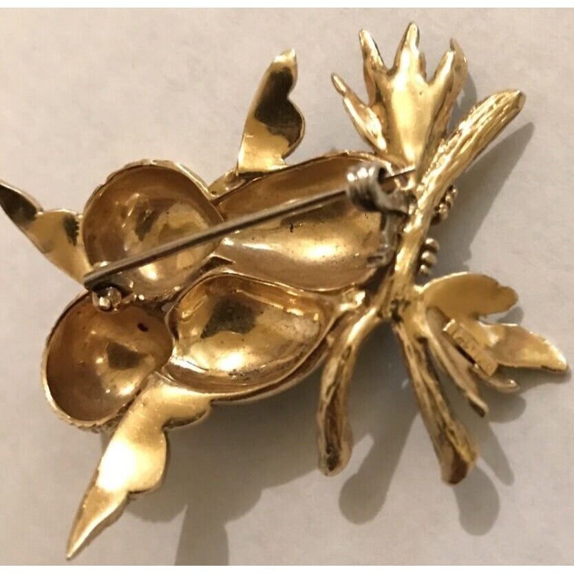 Solid Yellow Gold 18K Enamel Birds Brooch/Pin Vintage