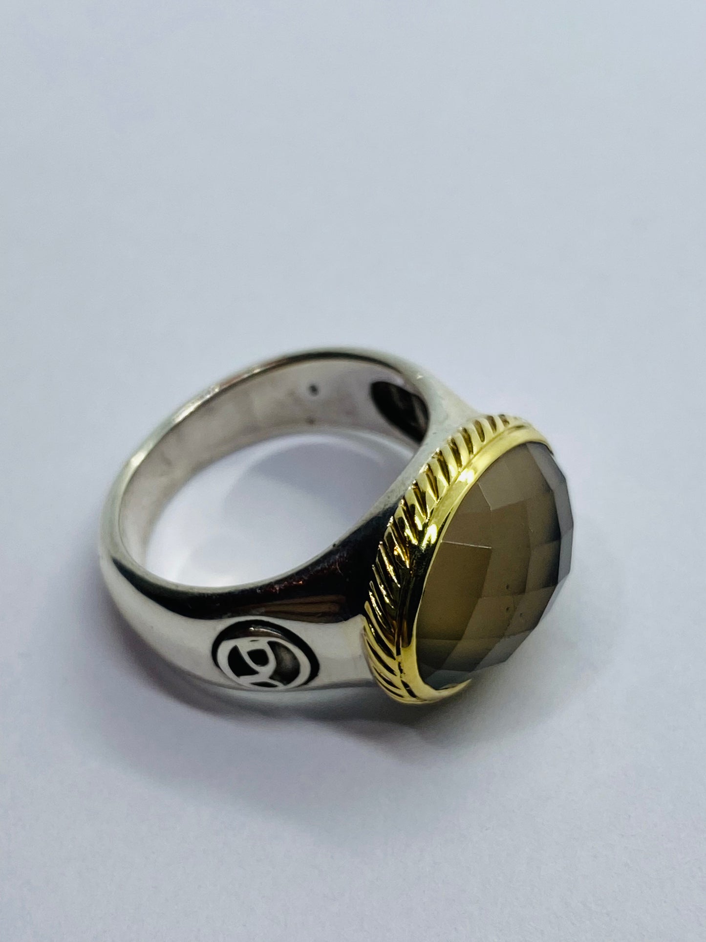 18K Yellow Gold Silver Smoky Topaz Cocktail Ring Oval Signature