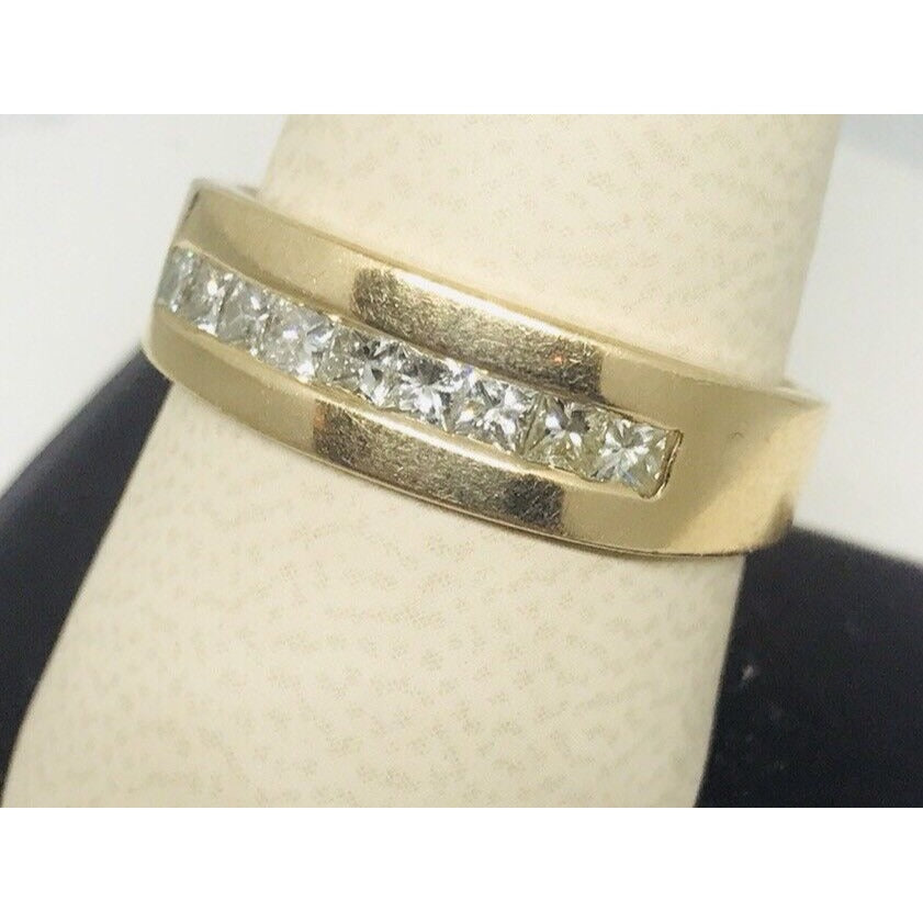 Estate .54CT Princess Cut Diamond 14k Gold Mens Wedding Ring Band