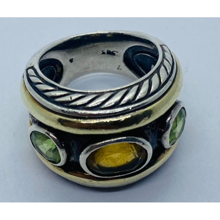 DAVID YURMAN 14K Gold Sterling Silver Citrine Green Peridot Renaissance Ring 6.75
