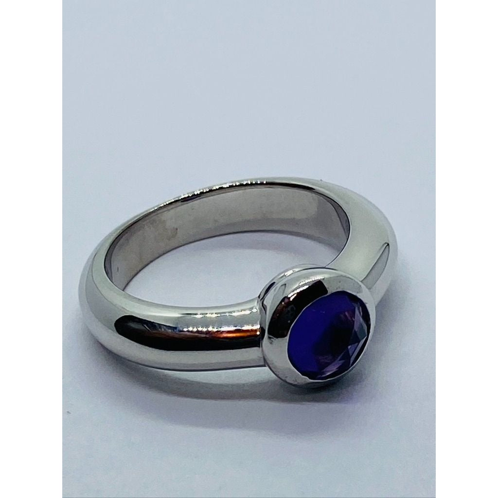 TIFFANY & Co Faceted Amethyst 18K Solid White Gold Solitaire France Genuine Sz 5,75