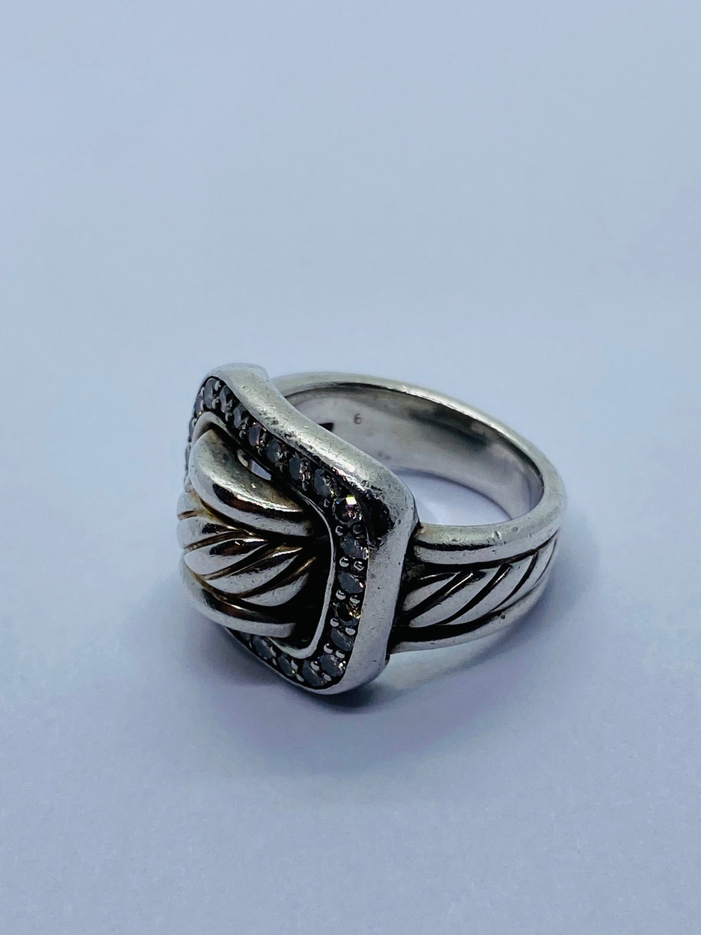 David Yurman Sterling Silver Cable Diamond Buckle Band size 6