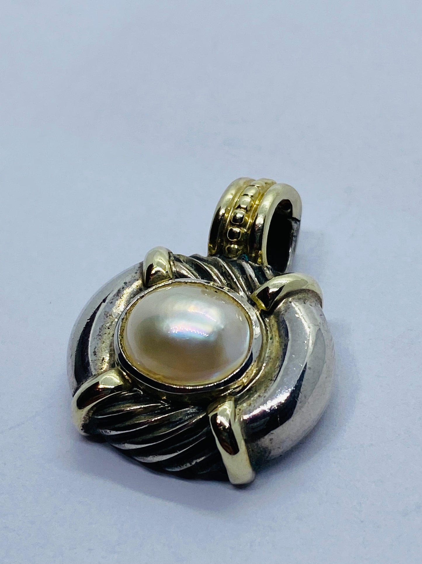 DAVID YURMAN STERLING SILVER RENAISSANCE 14K GOLD MABE PEARL PENDANT ENHANCER