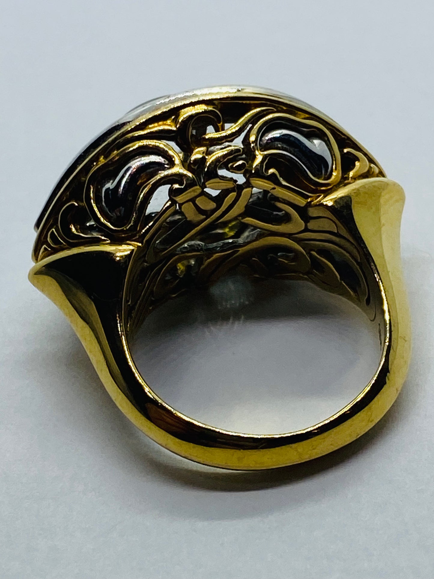 John Hardy Solid Yellow And White Gold 18K 750 Batu Glacier White Topaz Ring