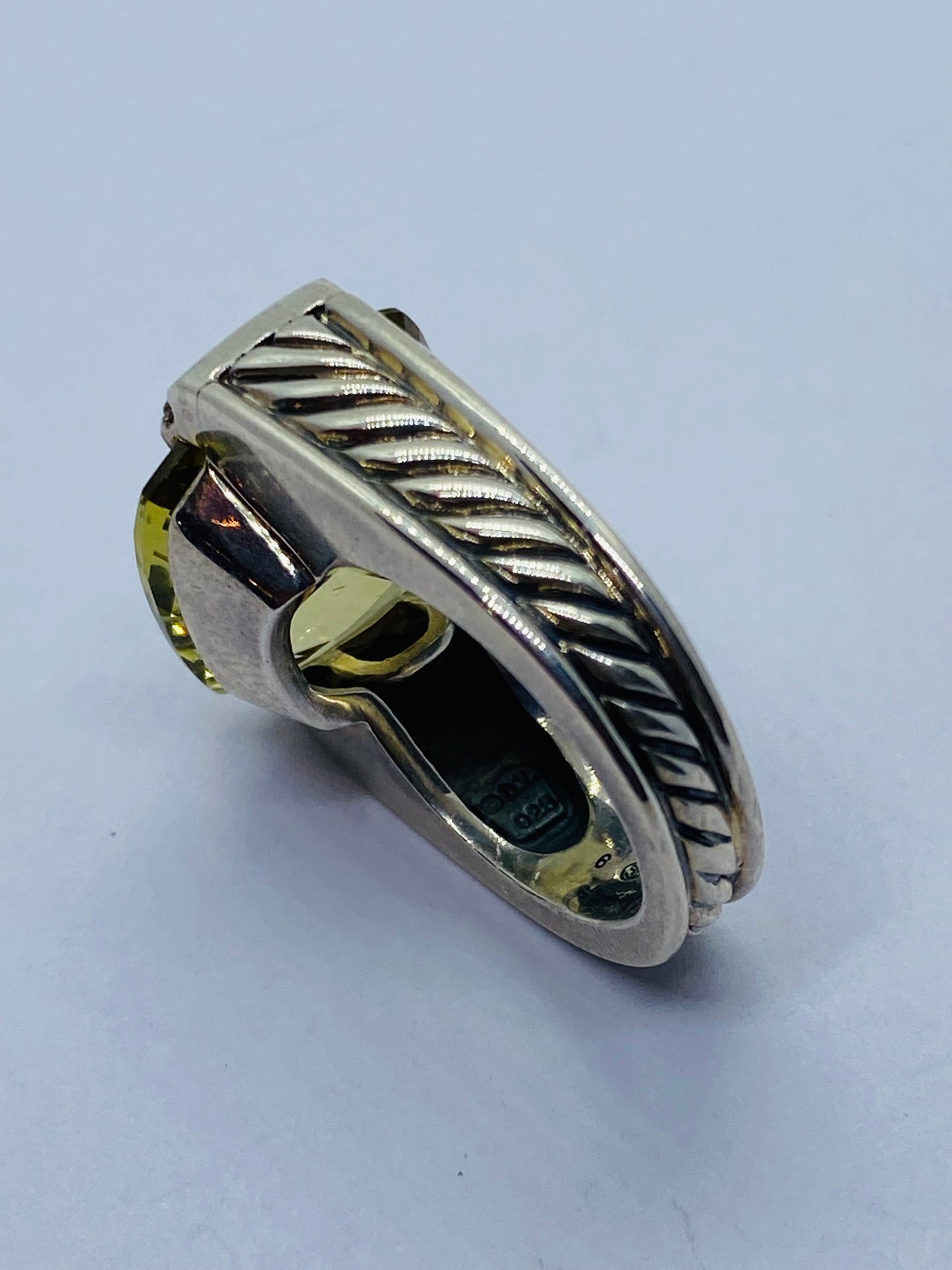 David Yurman Sterling Silver, Diamond and Citrine Deco Lemon Deco Ring