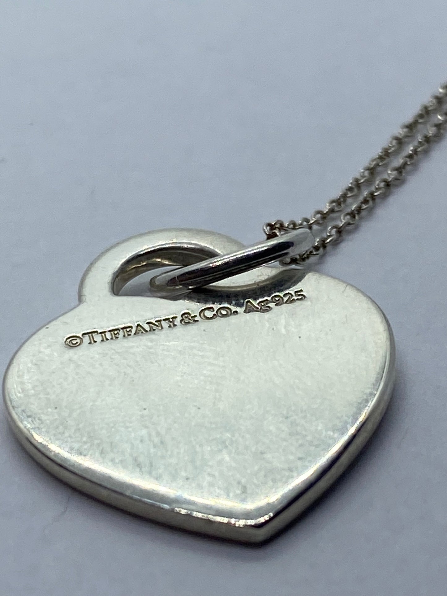 Tiffany & Co Silver Alphabet A Heart Charm Pendant Necklace 18” Long