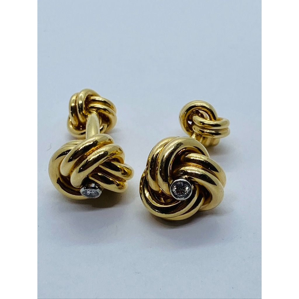 Vintage Cartier Men's 14K Yellow Gold Diamond Rope Cufflinks .22TCW