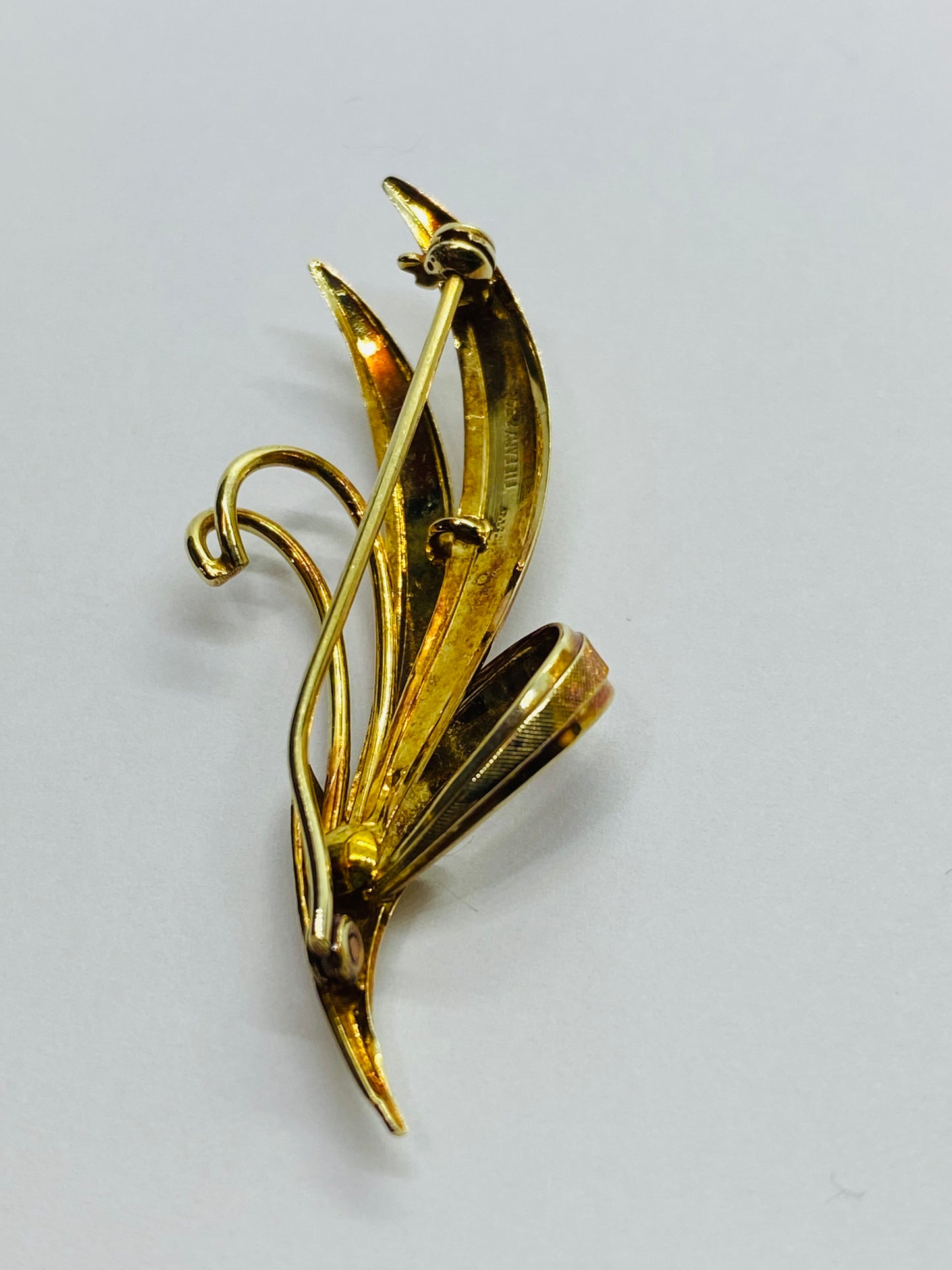 TIFFANY & CO 2 INCH 14K LEAF FLOWER FLORAL PIN BROOCH T&CO RARE VINTAGE
