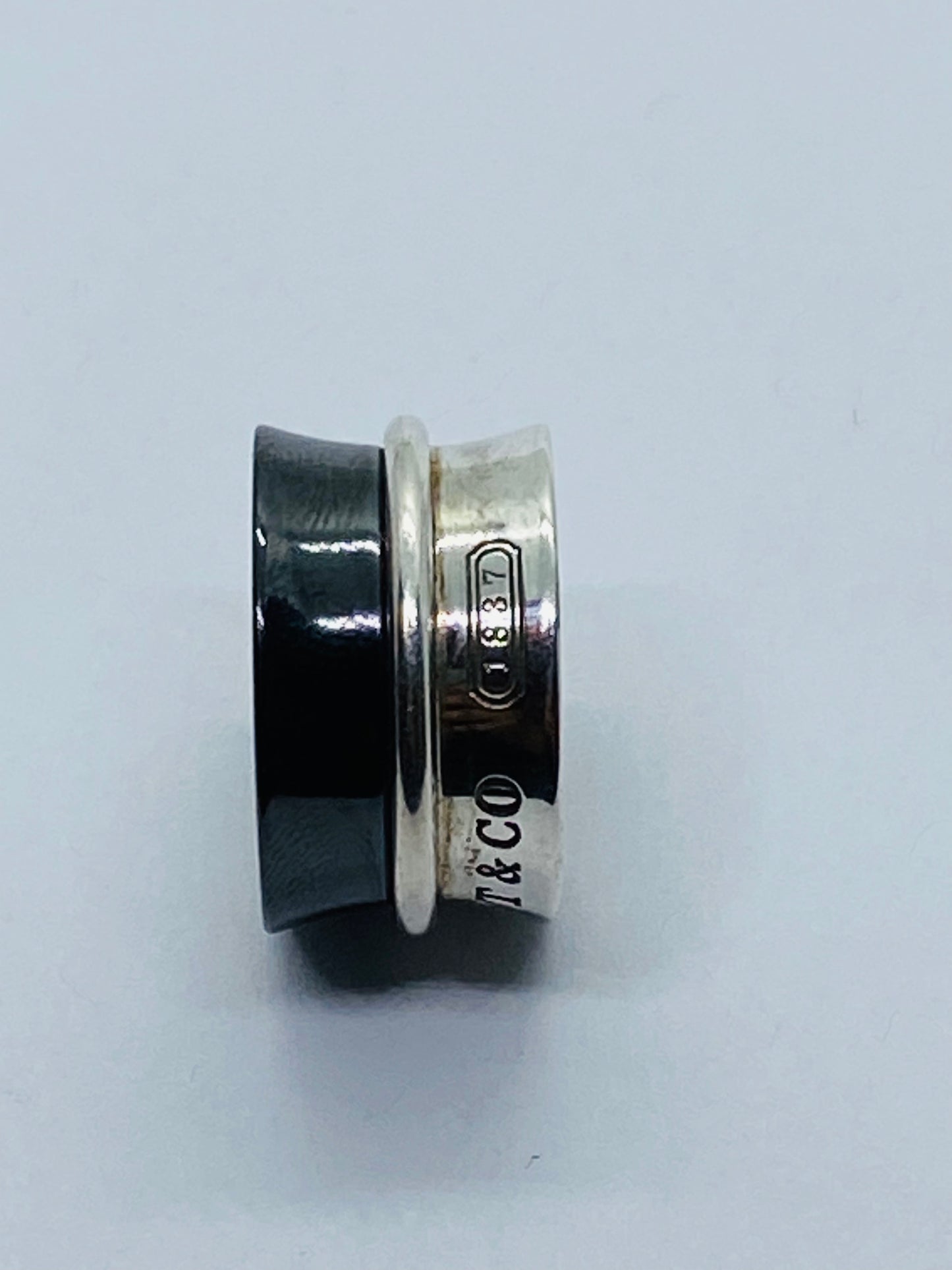 Tiffany & Co Sterling Silver Titanium Concave Belt Wide Band Ring 1837 Size 5.25