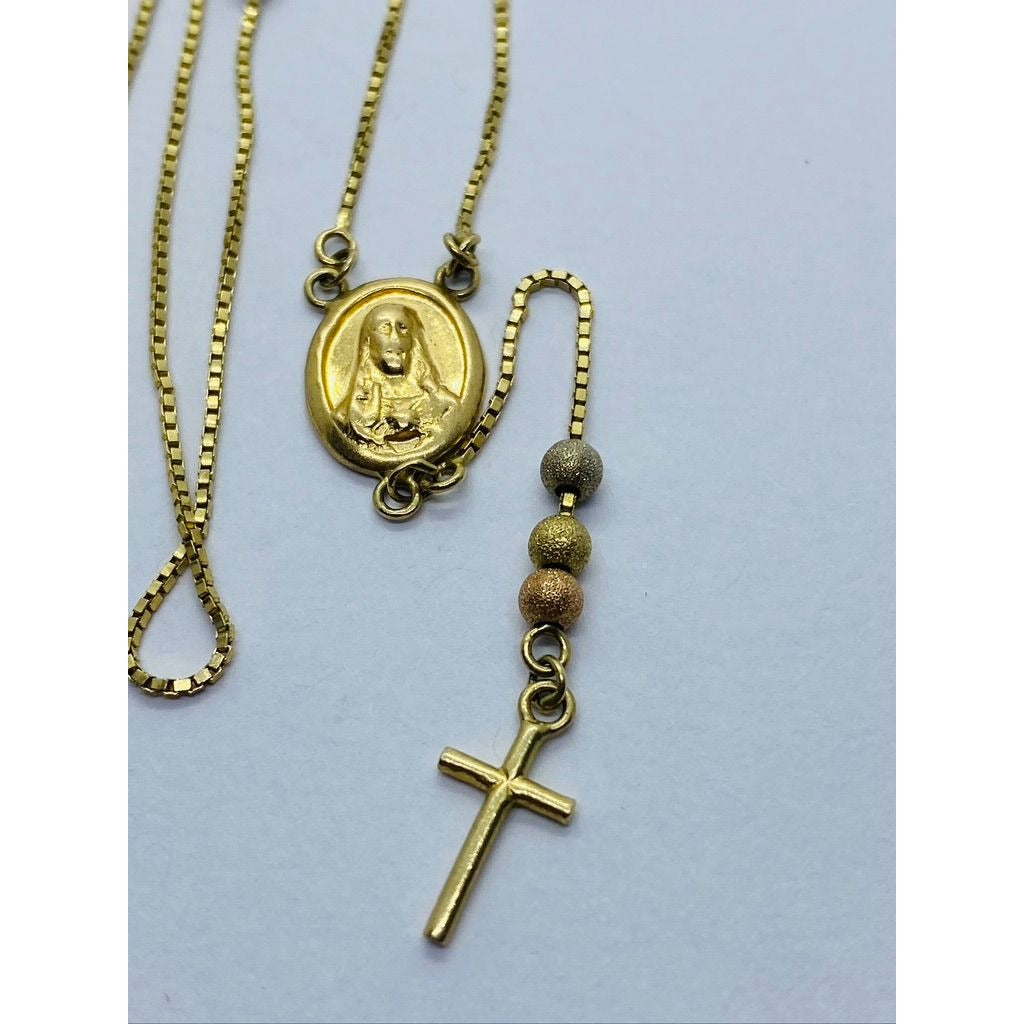 14K Tricolor Rosary 19.25" Religious