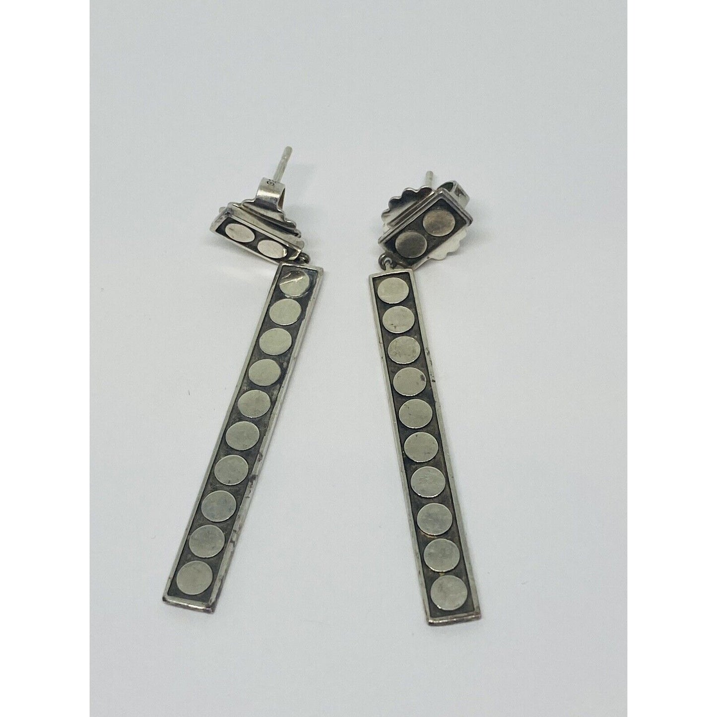 Vintage John Hardy Sterling Silver 2” Dot Bar Drop Dangle Earrings