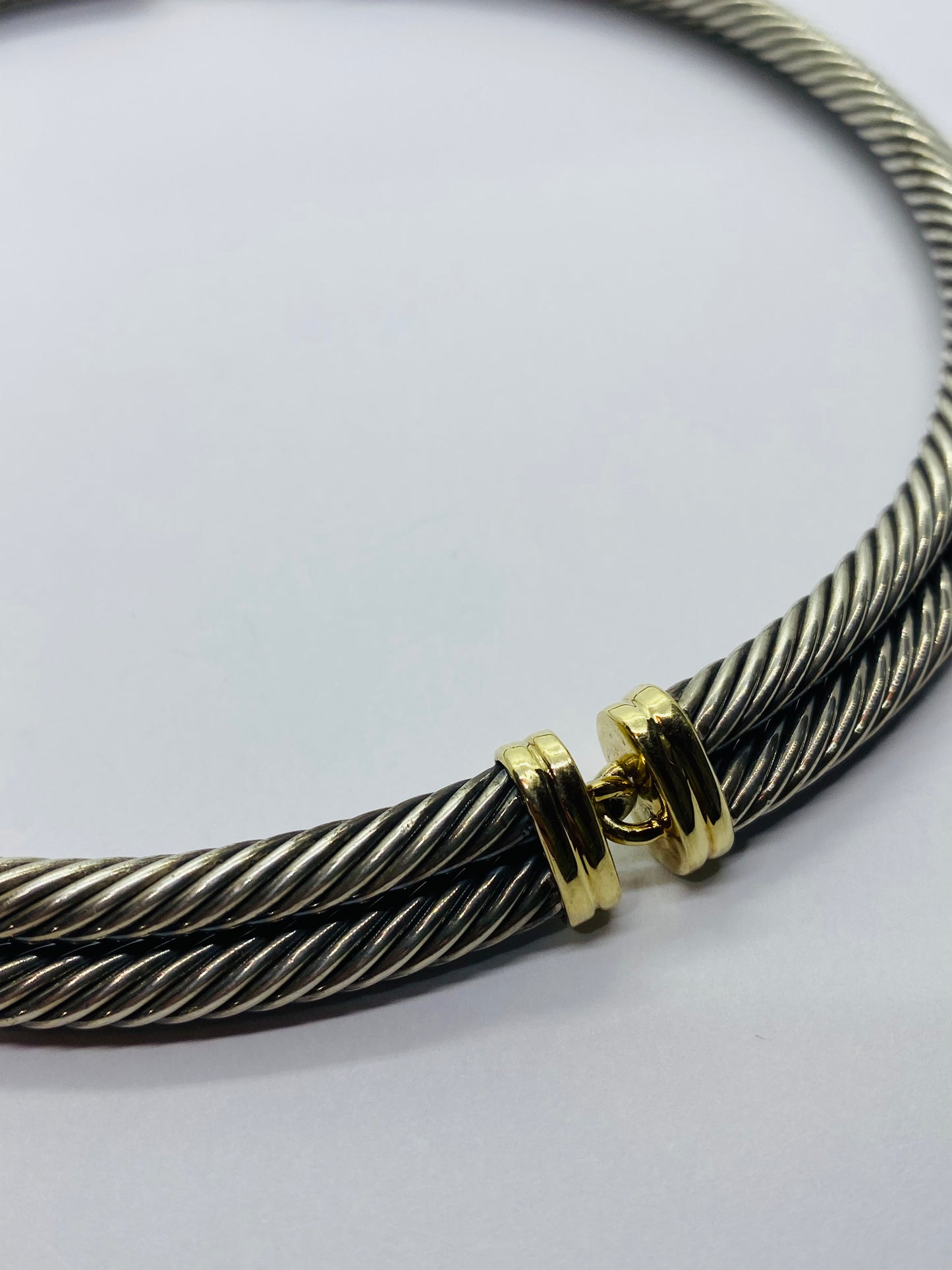 10MM David Yurman Silver and 14k Yellow Gold Double Cable Collar Necklace 113G
