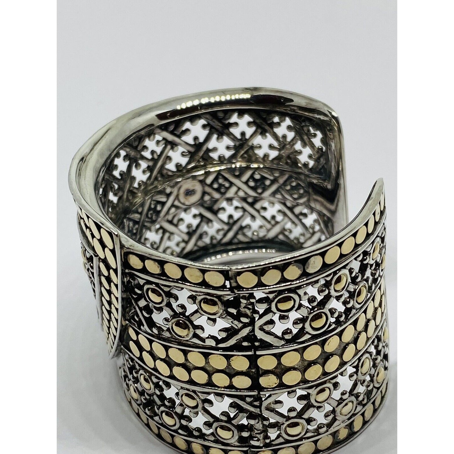 JOHN HARDY Sterling Silver 18K Yellow Gold Wide Jaisalmer Dot Kick Cuff Bracelet