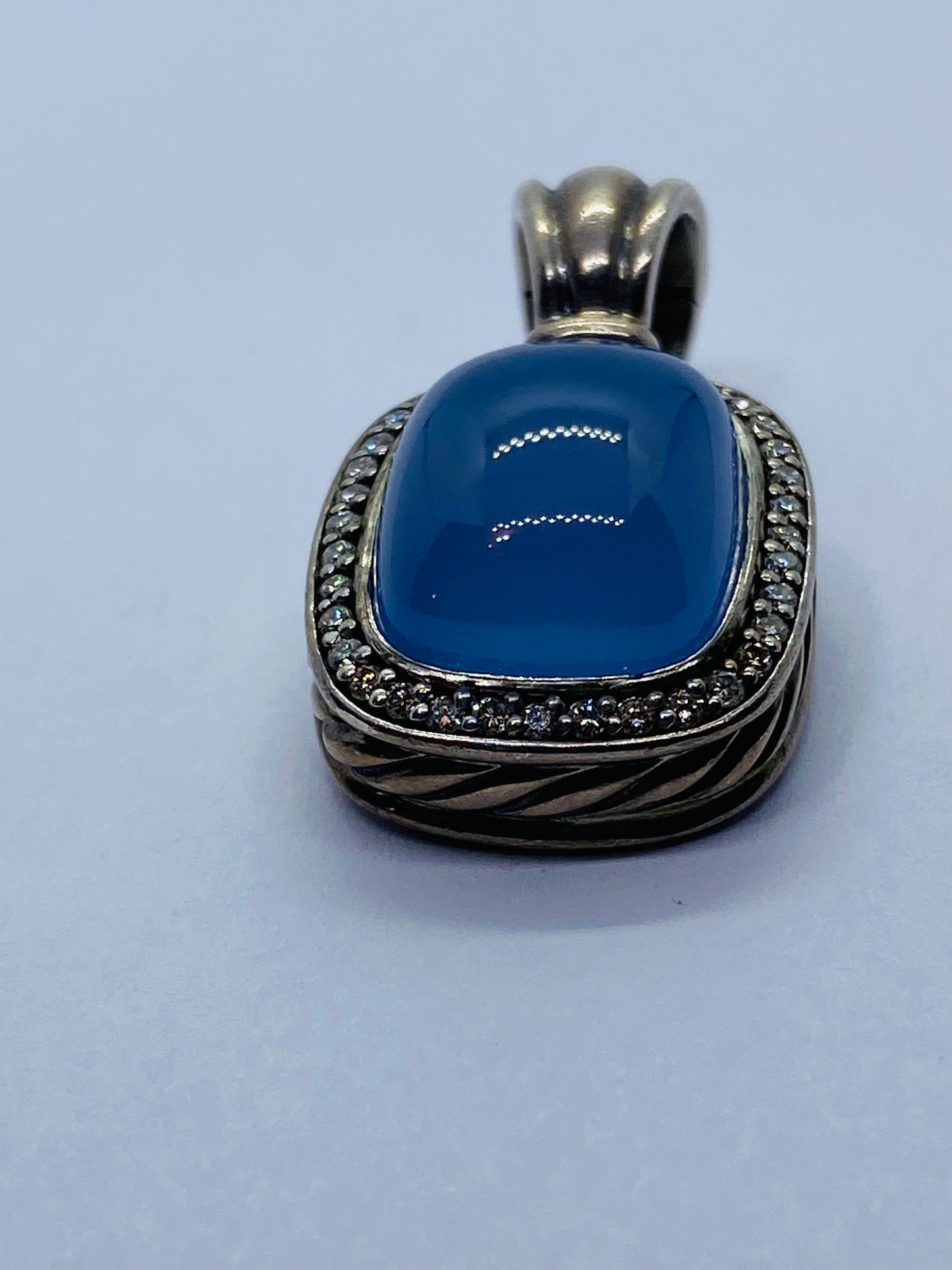 David Yurman Albion Chalcedony 925 Silver 18K 750 Diamond Pendant Enhancer
