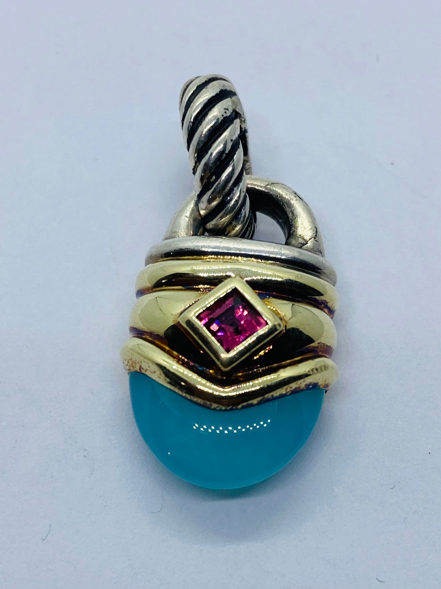 Rare David Yurman Tourmaline Chalcedony Renaissance Pendant in 14k Gold 925 Silv