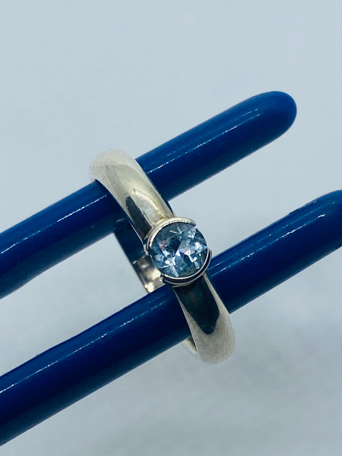 TIFFANY & Co Sterling Silver Round Blue Aquamarine Stack Band Ring sz 4.5