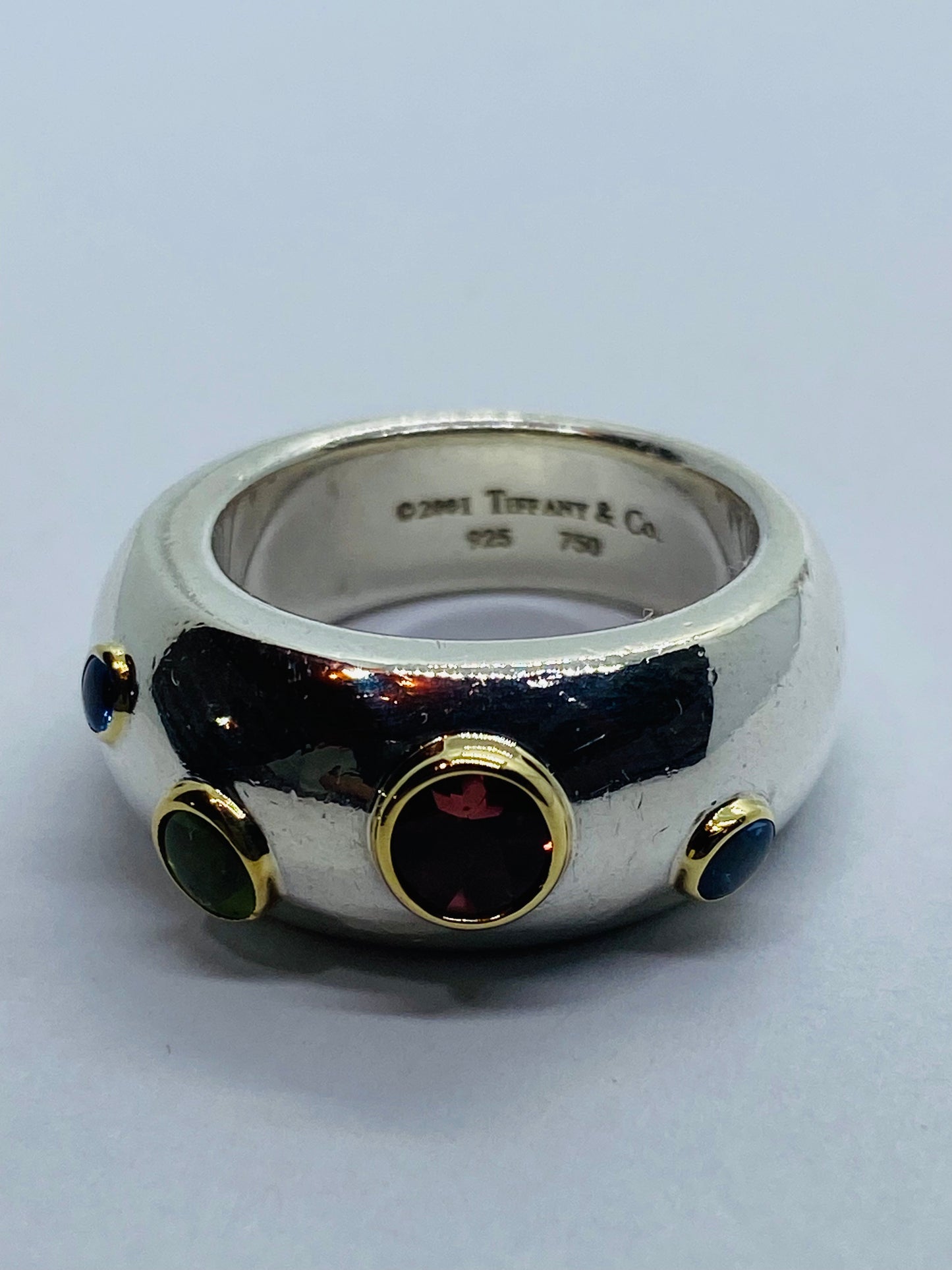 Tiffany & Co Sterling Silver 18K Gold Etoile Sapphire Tourmaline Peridot Ring 6