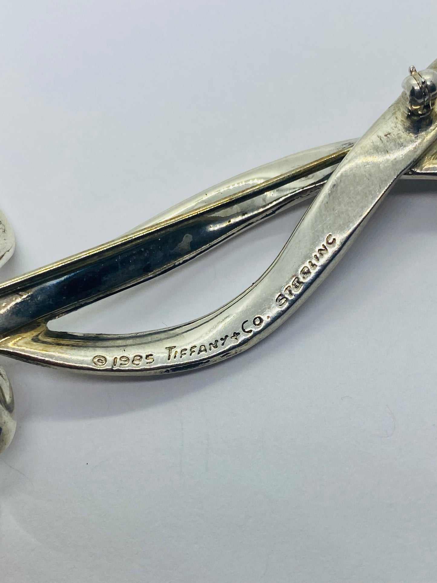 Vintage Tiffany & Co. Bow Ribbon Pin / Brooch Sterling Silver 3 1/2 Tall 16 Gram