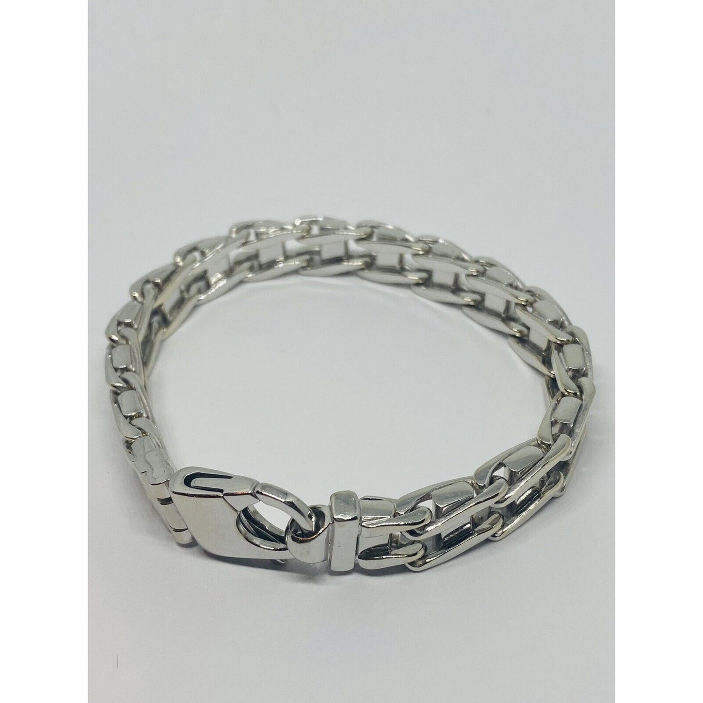 14k White Gold Railroad Train Tracks Men's Bracelet, 8.5” 72 Gram, HEAVY RARE!