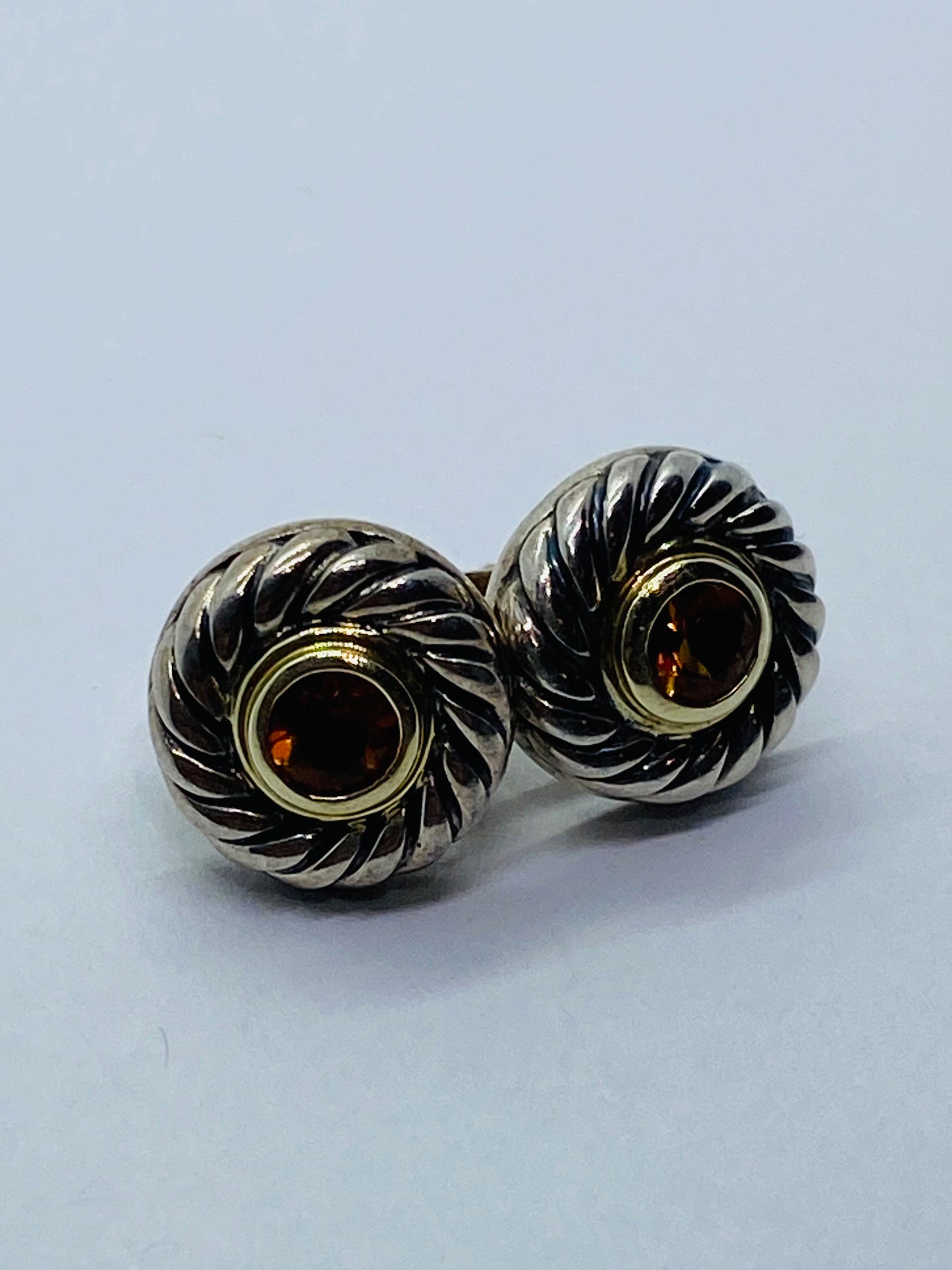 David Yurman Sterling Silver 925 and 14K 585 Yellow Gold Citrine Cookie Earrings