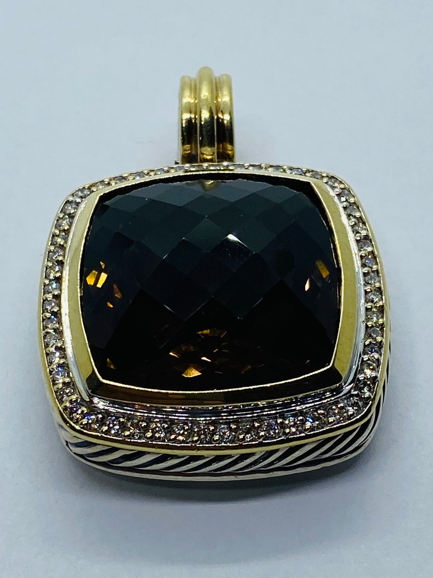 David Yurman 18K Yellow Gold and 925 Silver Diamond Topaz Albion Pendant 20MM