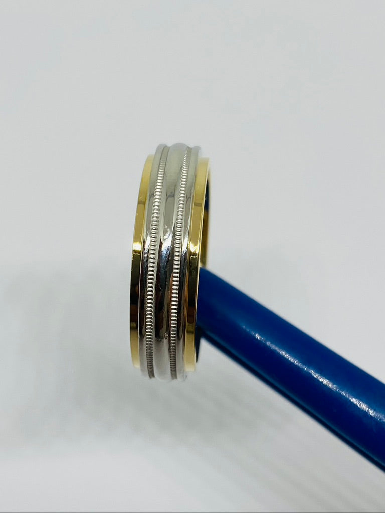 Tiffany & Co. Platinum & 18K Gold Two Tone Ridged Design Mens Band Ring Sz 9.25