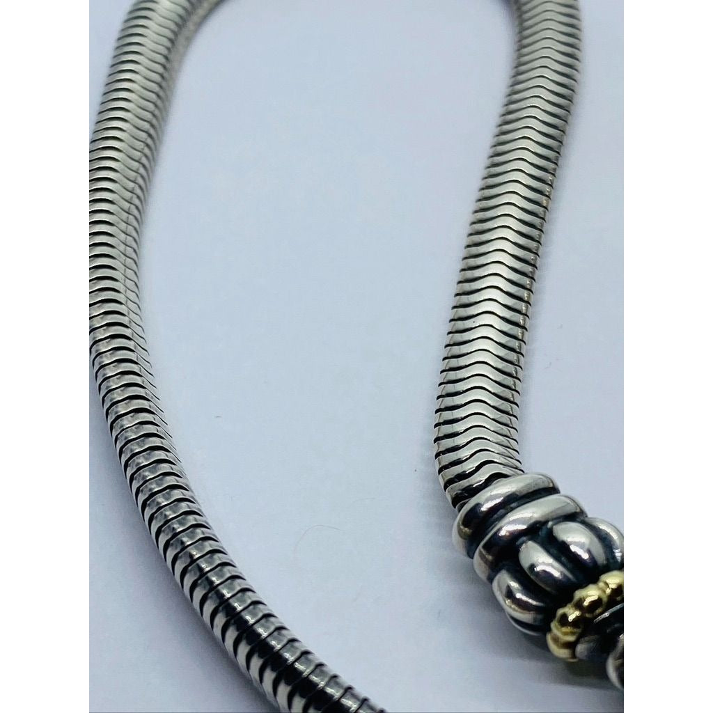 Lagos Caviar Silver 18K Gold Bead Link Necklace Pendant Snake Hook Chain 16.5"