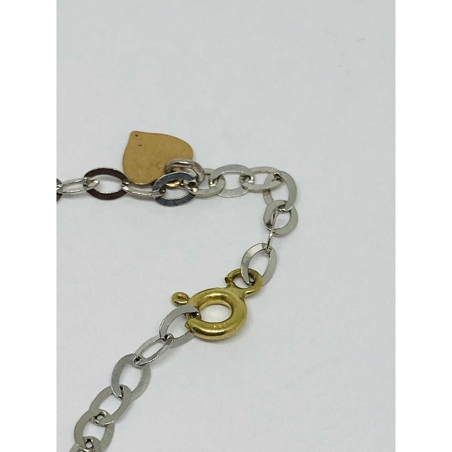 14K Solid Tri Color Gold Bracelet Chain Anklet 9.5” Dangling Hearts Squares