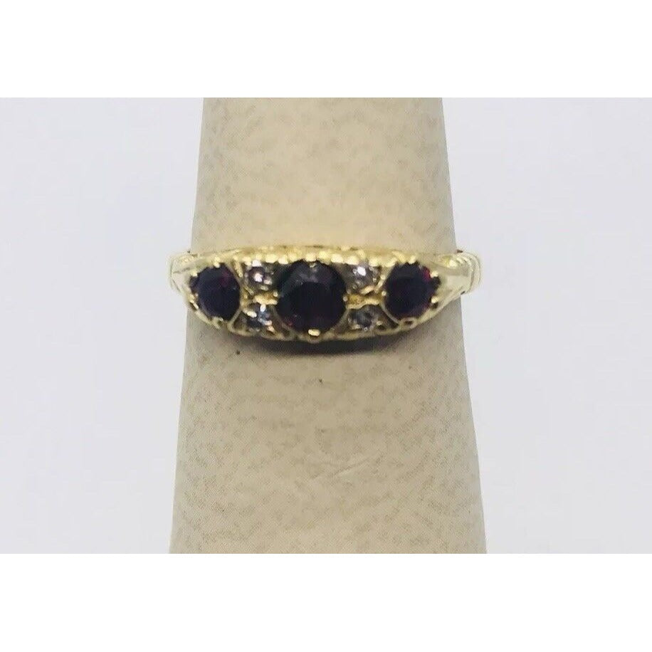 Vintage Vitorian Fine Ruby Diamond Band Ring 18k Yellow Gold S&D English