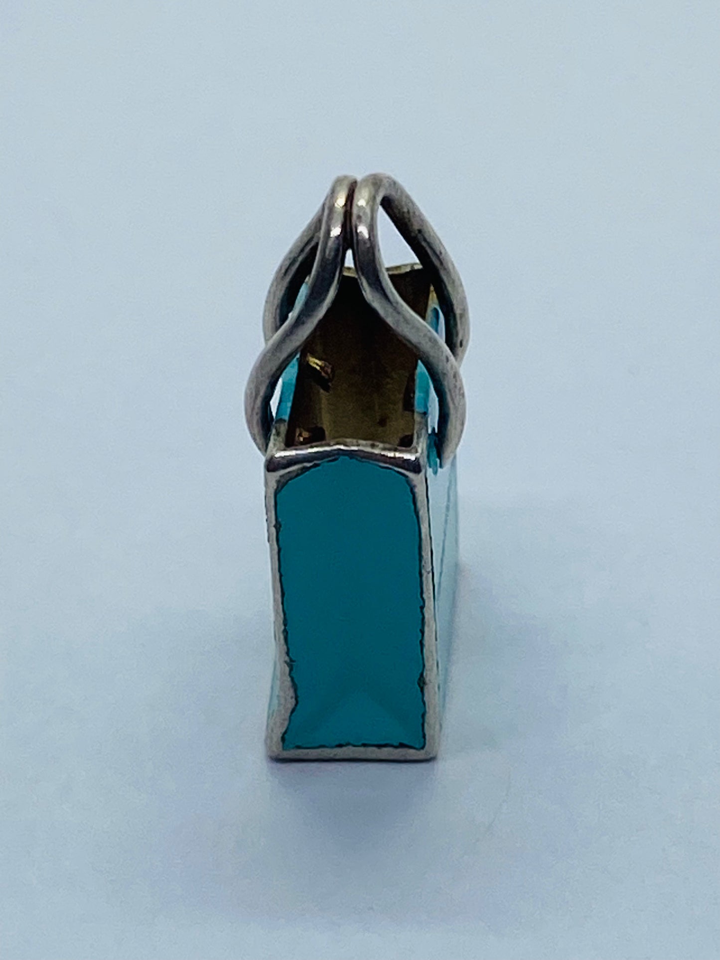 Tiffany & Co Sterling Silver Blue Enamel Shopping Bag Charm Pendant Pouch