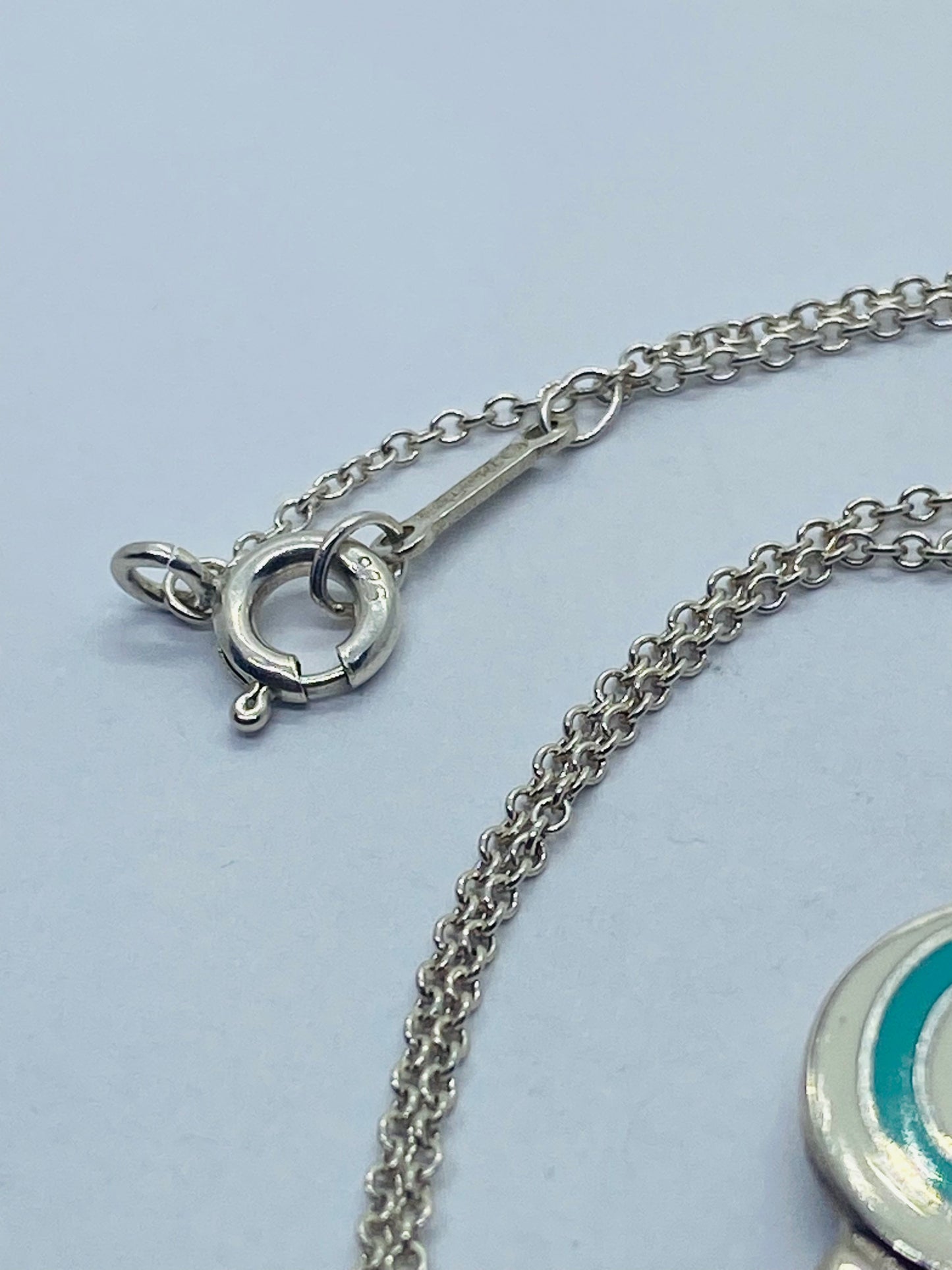 Tiffany & Co 925 Sterling Silver Lollipop Blue Enamel Necklace 16”