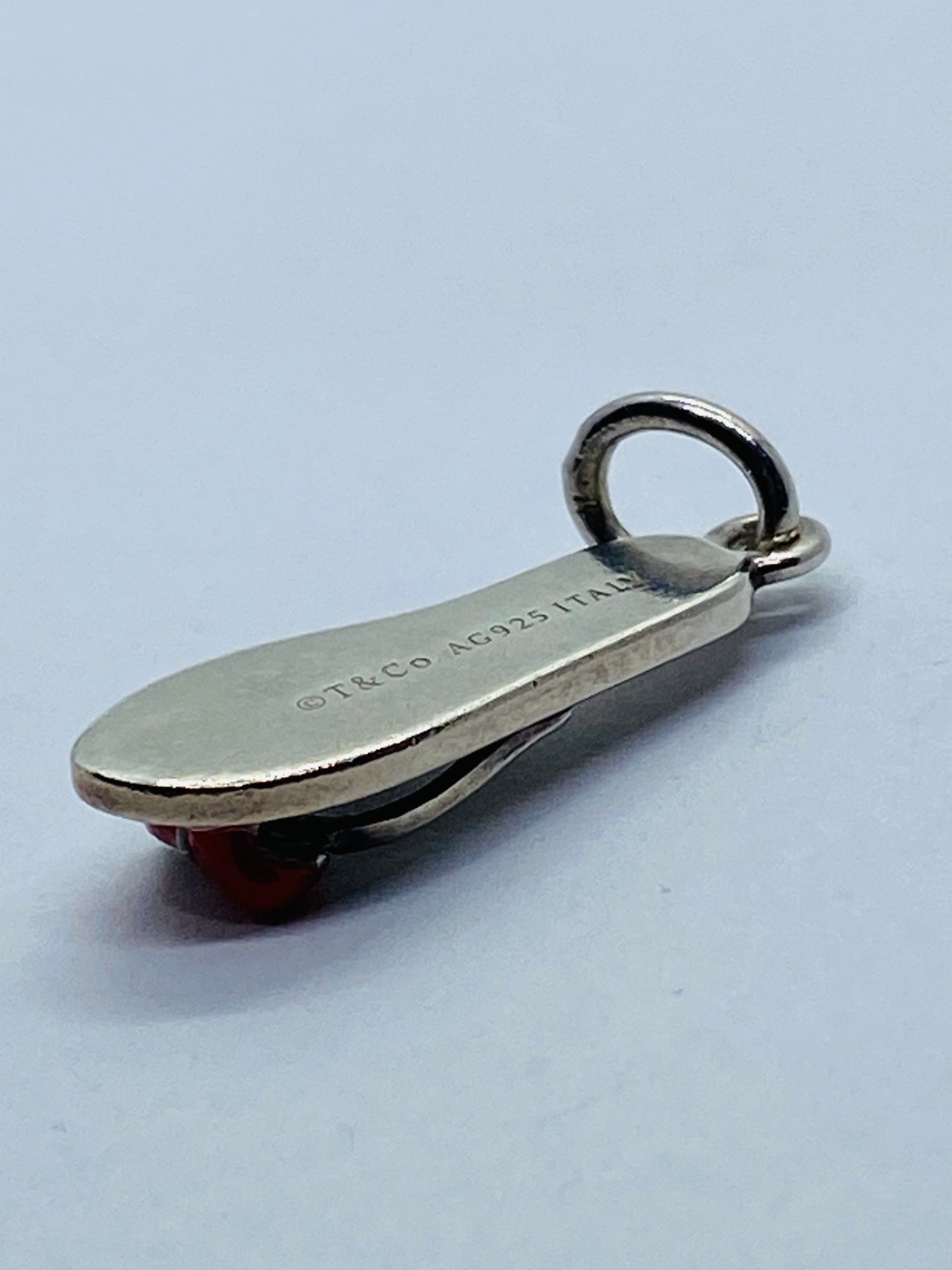 Tiffany & Co Sterling Silver Red Enamel Bow Flip Flop Charm Pendant Rare