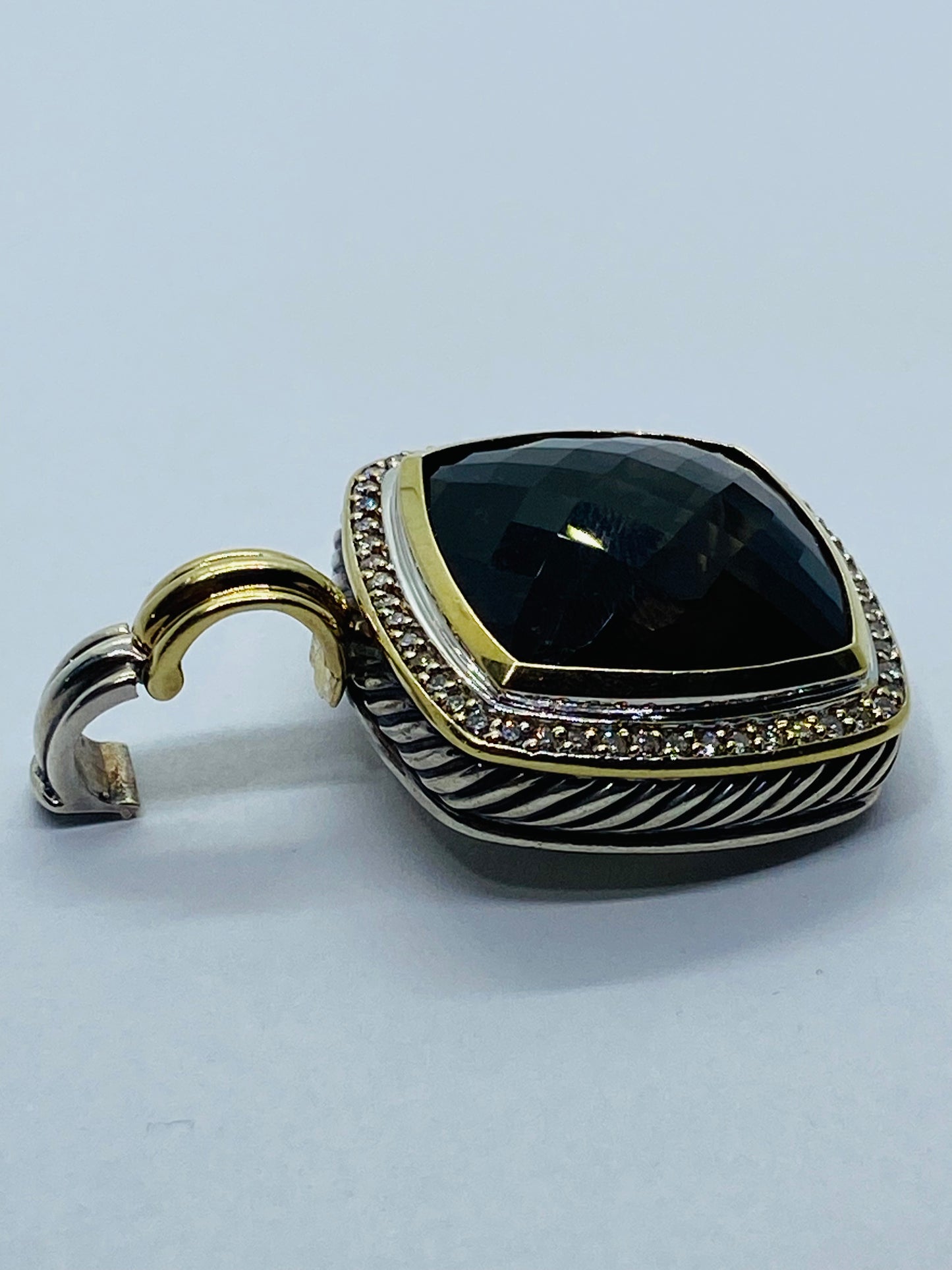 David Yurman 18K Yellow Gold and 925 Silver Diamond Topaz Albion Pendant 20MM