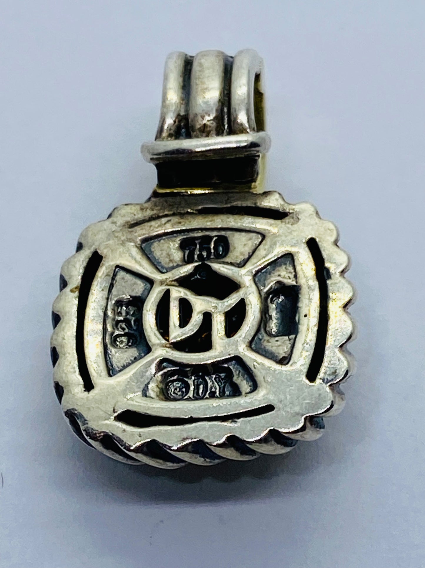 David Yurman Sterling Silver 18K Gold Pave Diamond Albion Cable Pendant