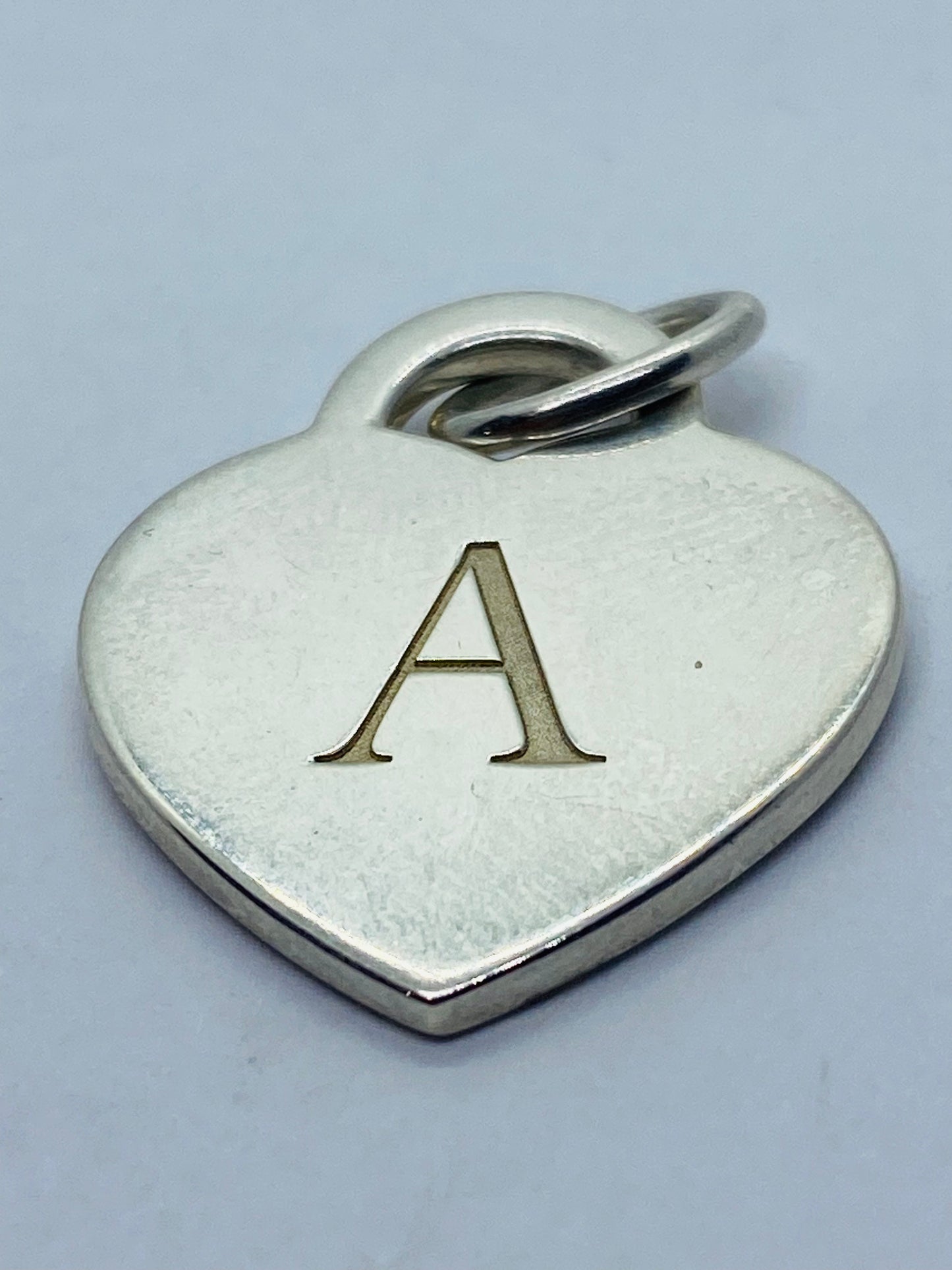 Tiffany & Co Silver Alphabet A Heart Charm Pendant Necklace 18” Long