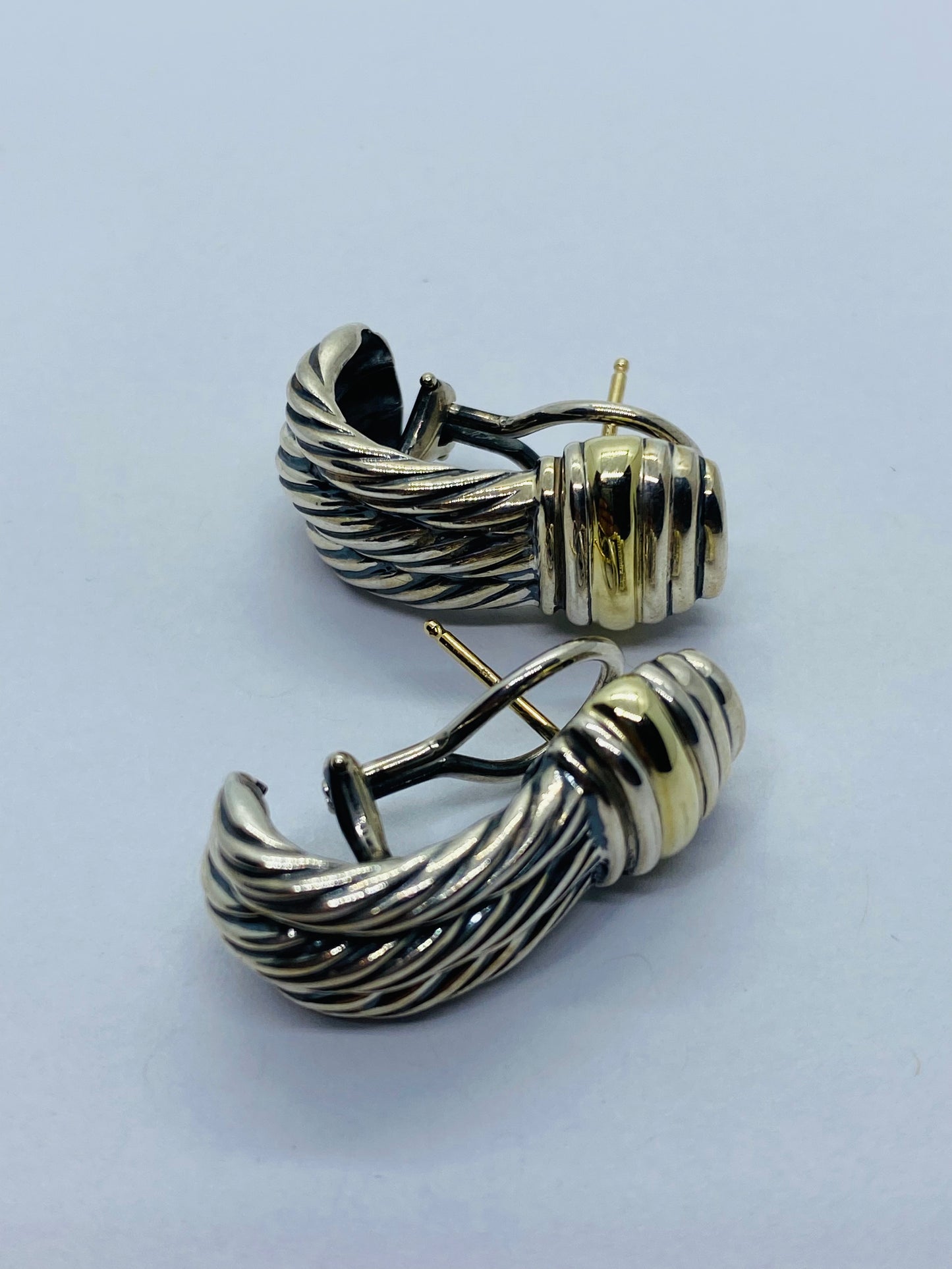 David Yurman Triple Cable Two-toned Pierced Hinge Clip Earrings Sterling W/ 14k