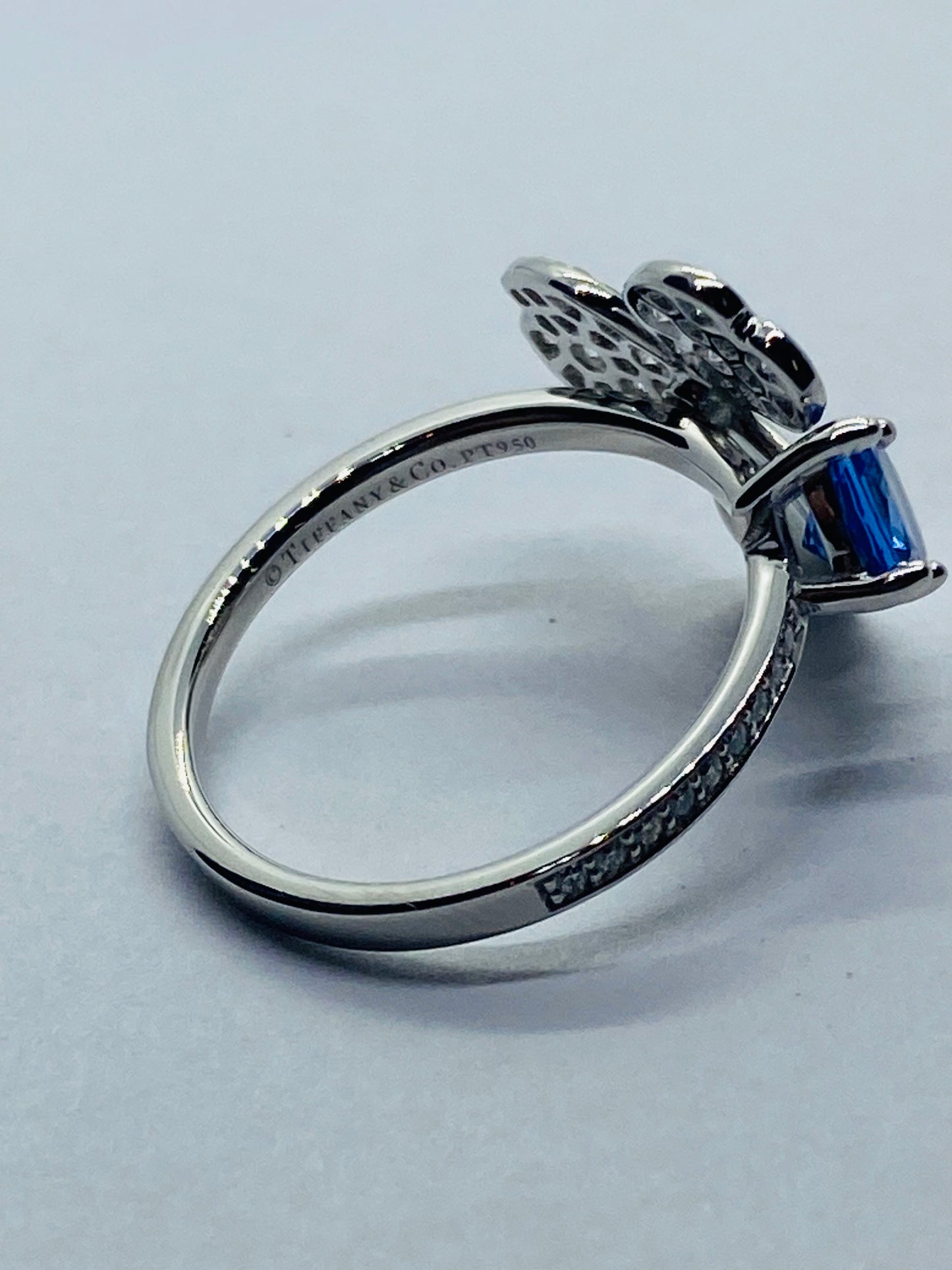 Tiffany Paper Flowers Platinum diamonds and tanzanite flower ring, Size 6