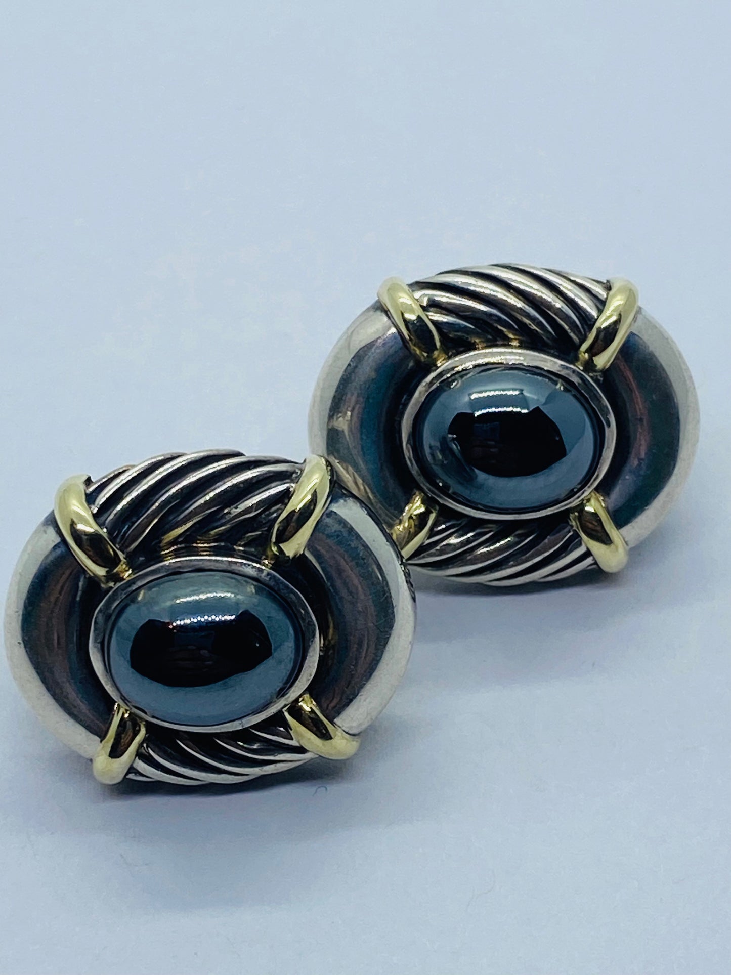 David Yurman Renaissance Cable Hematite Earrings Sterling Silver 14k Gold