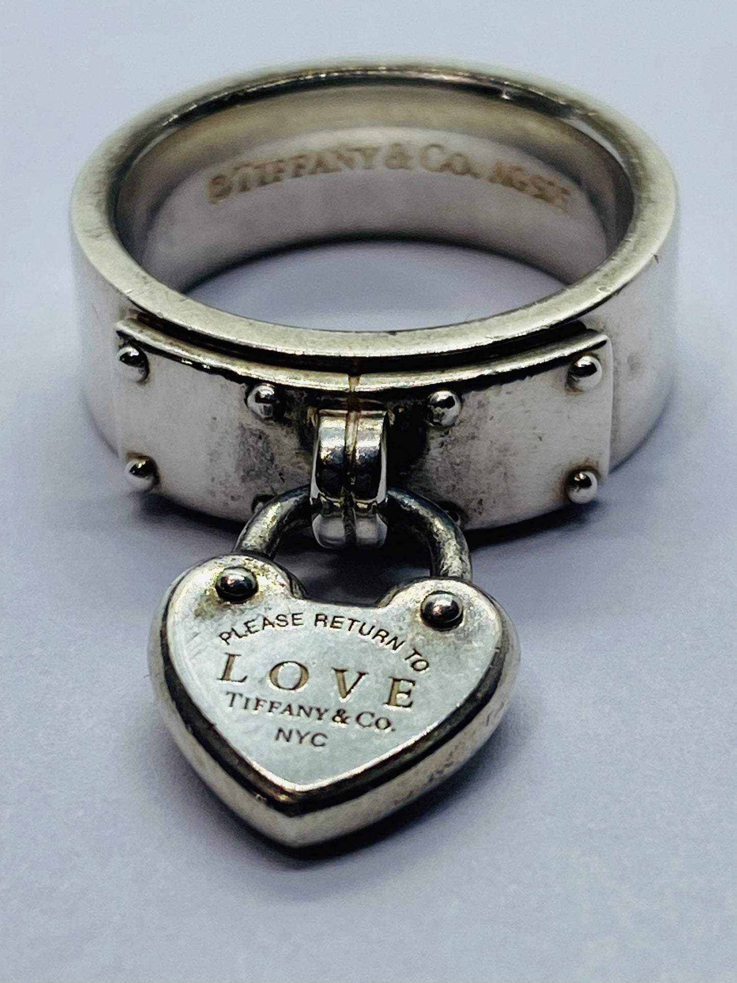 Sterling Silver Tiffany & Co Heart Love Padlock Return To Ladies Ring Pouch 5