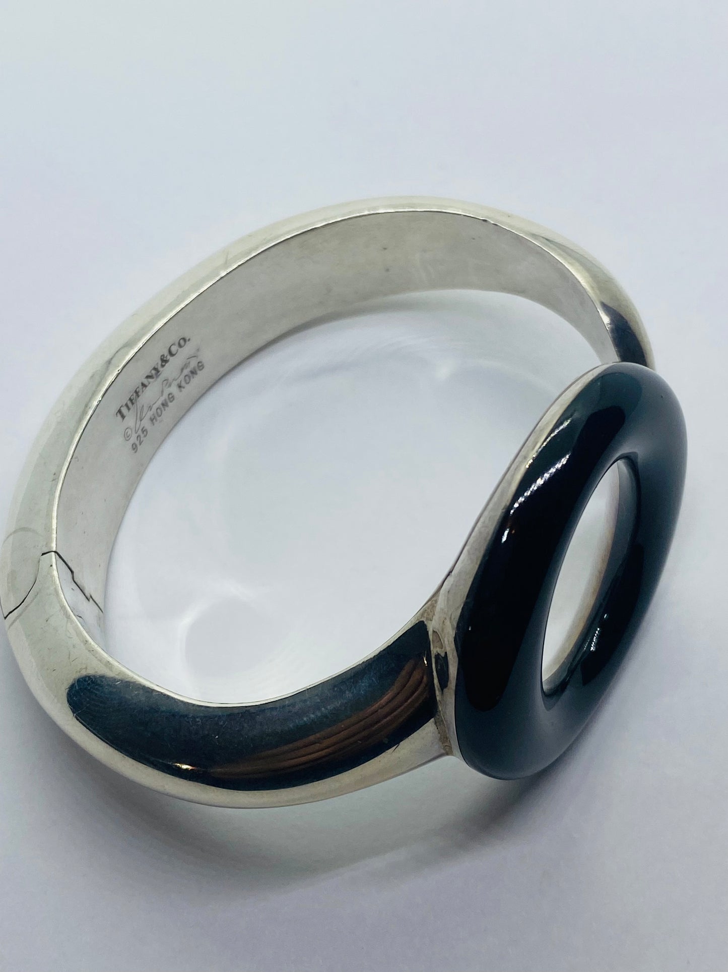 Tiffany & Co Silver Peretti Black Jade Sevillana Bangle Bracelet Small Wrist