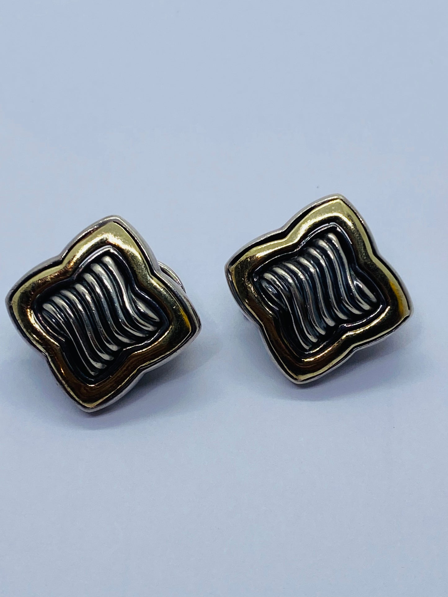 Vintage 18K Yellow Gold SS David Yurman Quatrofoil Ear Clip Earrings 18MM
