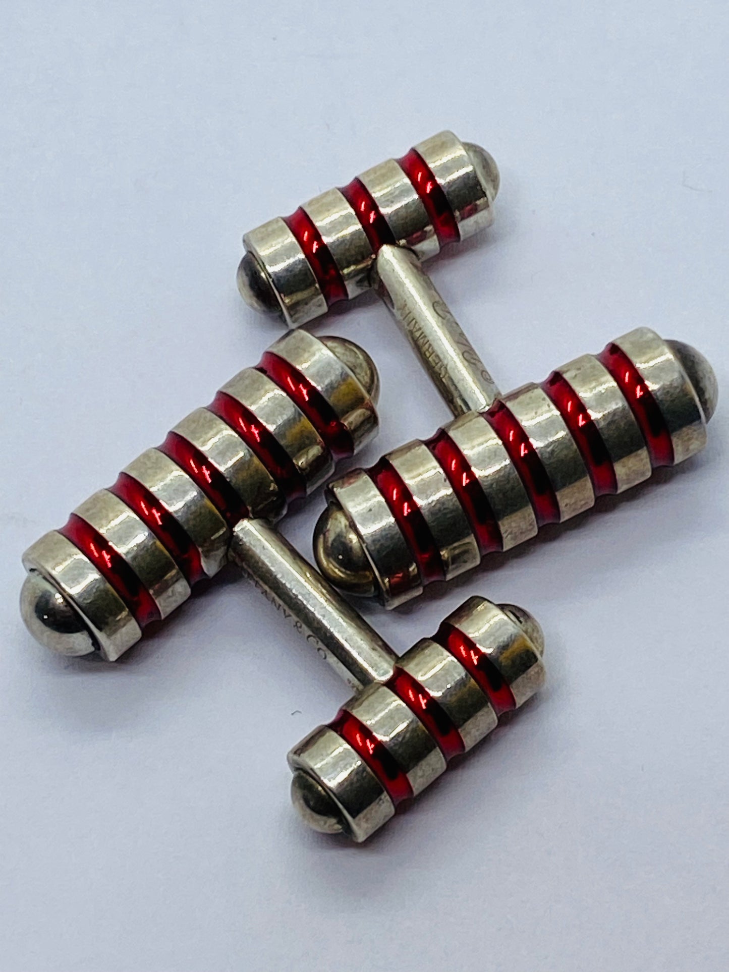 Tiffany & Co Paloma Picasso Sterling Silver Cobalt Red Enamel Cuff Links
