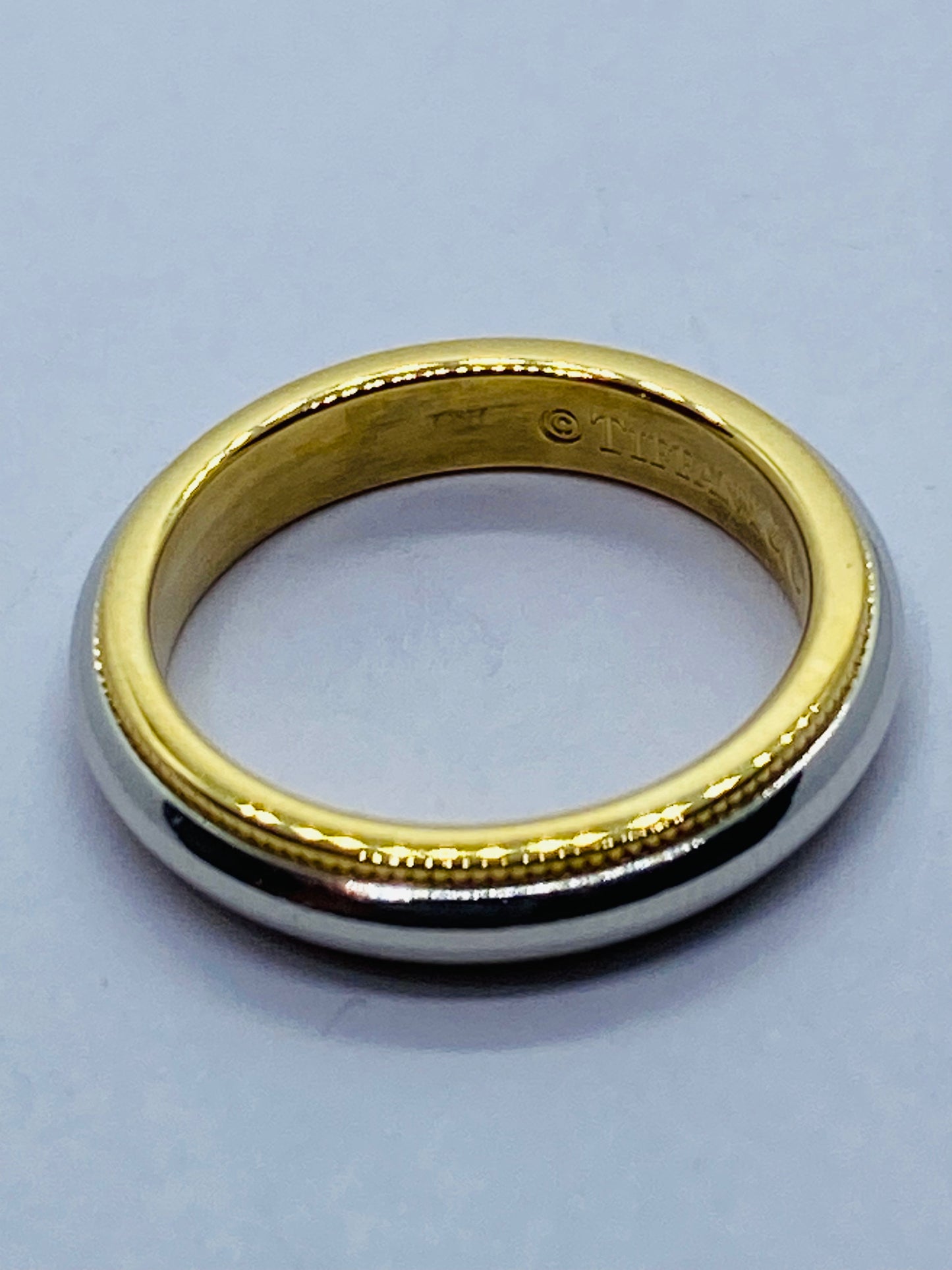 Tiffany & Co Milgrain Band Ring In Platinum & 18k Yellow Gold Size 3.5