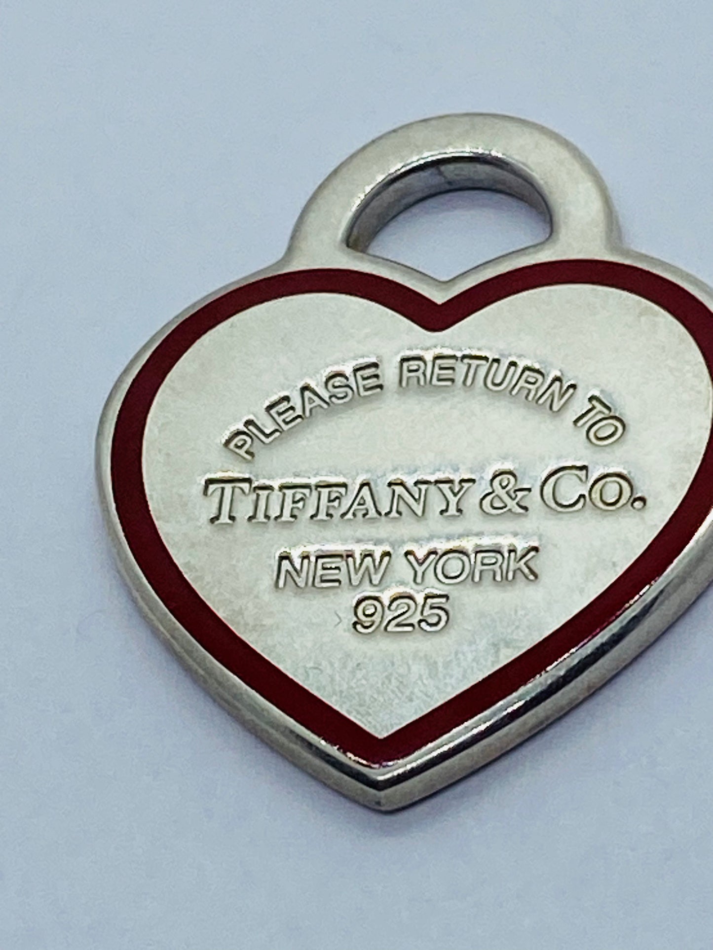 Tiffany & Co. 925 Silver MEDIUM Red Outline RTT Heart Charm Pendant
