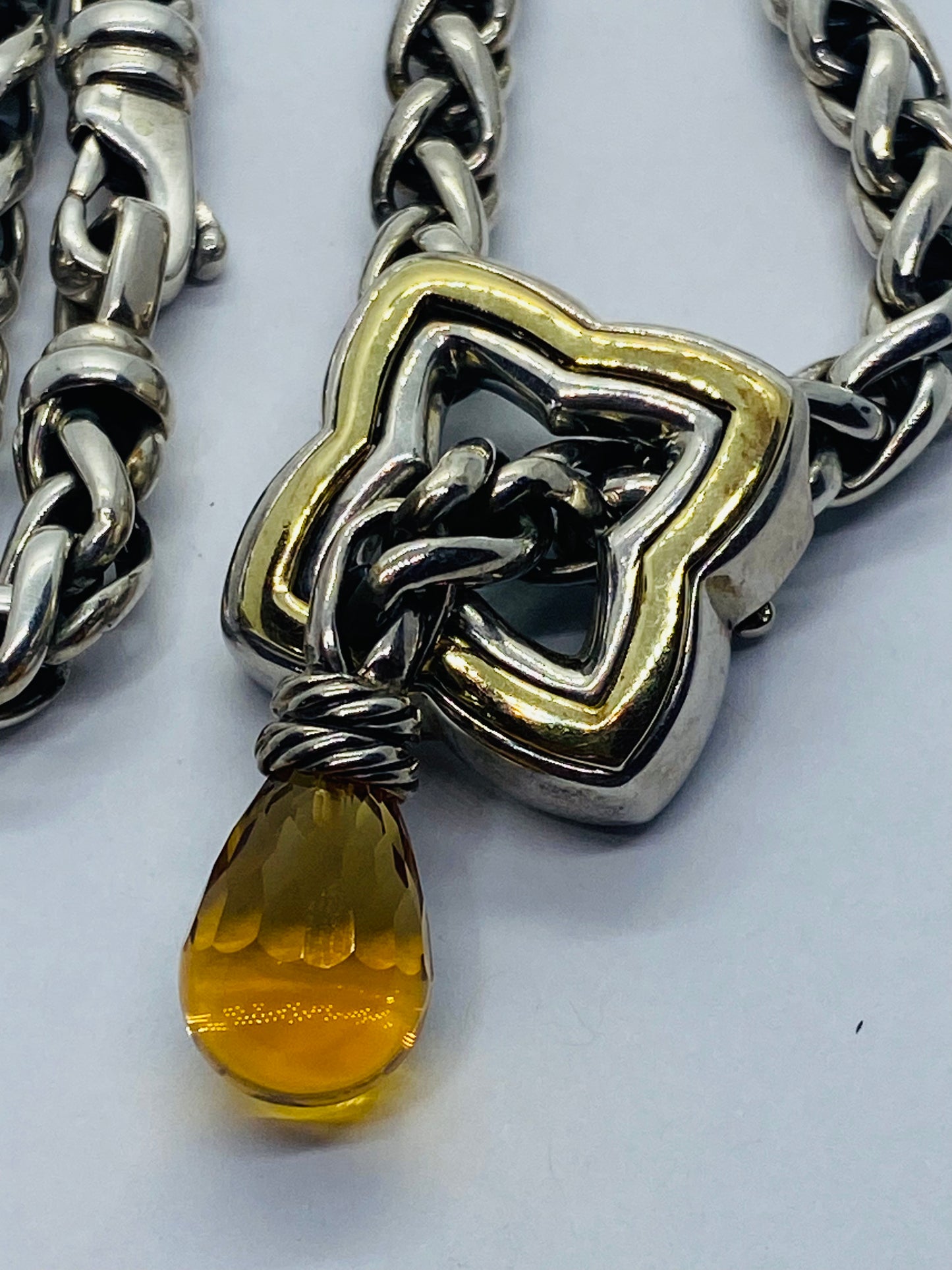 David Yurman Two-Tone Quatrefoil Lariat Adjustable Chain Necklace Citrine