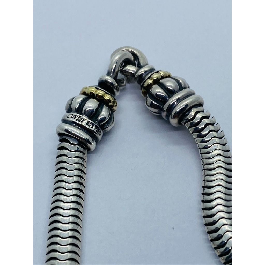 Lagos Caviar Silver 18K Gold Bead Link Necklace Pendant Snake Hook Chain 16.5"