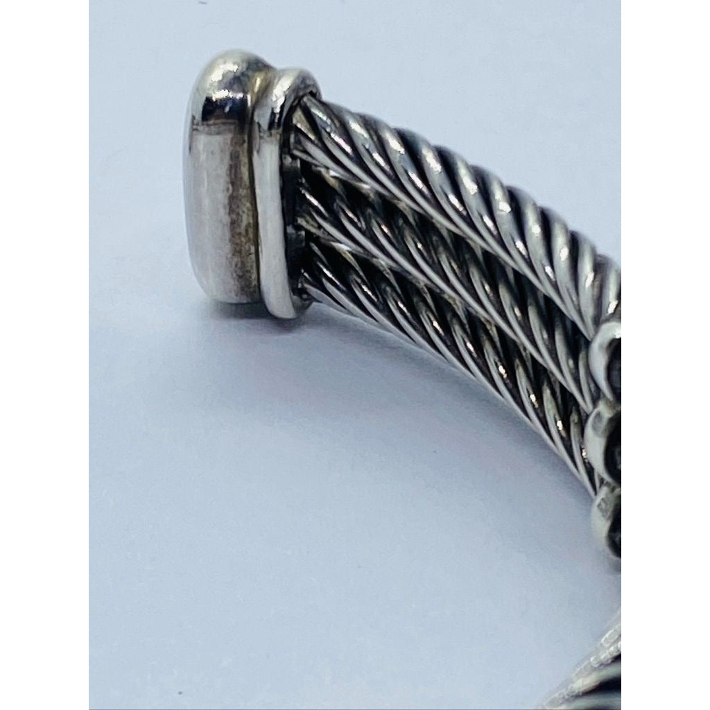 David Yurman Cable Sterling Silver Black Onyx Hematite & Diamond Confetti Cuff Bracelet