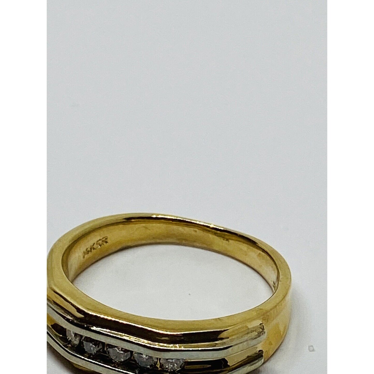 Beautiful Solid 14k White & Yellow Gold 5 Diamonds Men's Band .20CT 7.8 Grams