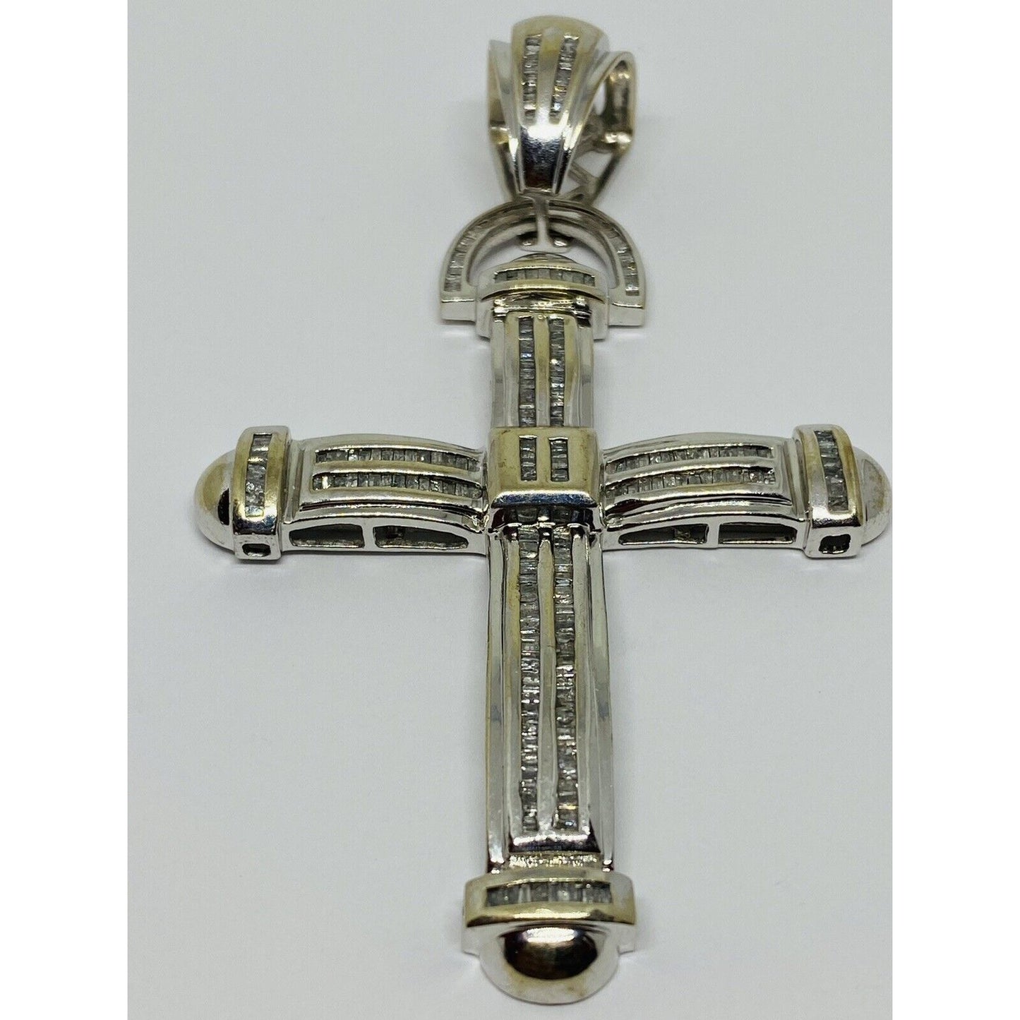 HUGE 10K White Gold Diamond Cross Pendant Appx 2.28CT , 24.4 Grams - 3.5”